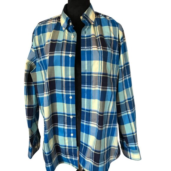 Jos. A. Bank Plaid Cotton Shirt: Button-Down Tailored Fit, Blue Yellow, Men’s M - Picture 4 of 8
